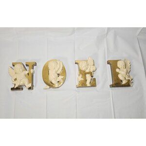 Vintage Christmas MCM Gold Plastic NOEL Cherubs Burwood Retro Cottage Core